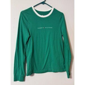 Vintage Tommy Hilfiger Women's Crew Neck Long Sleeve T-Shirt Size Large Green